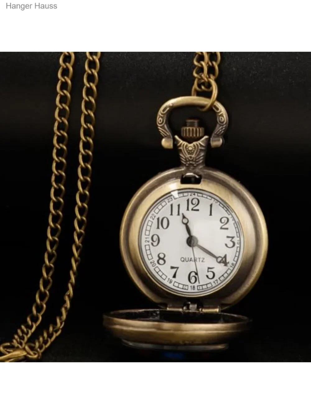 Vintage Graphic Glass Dome Pocket Watch with Chain